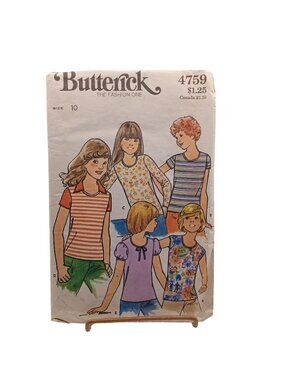 Butterick 4759 Girls T-Shirt Sewing Pattern Size 10 Vintage 1970s Stretch Knit